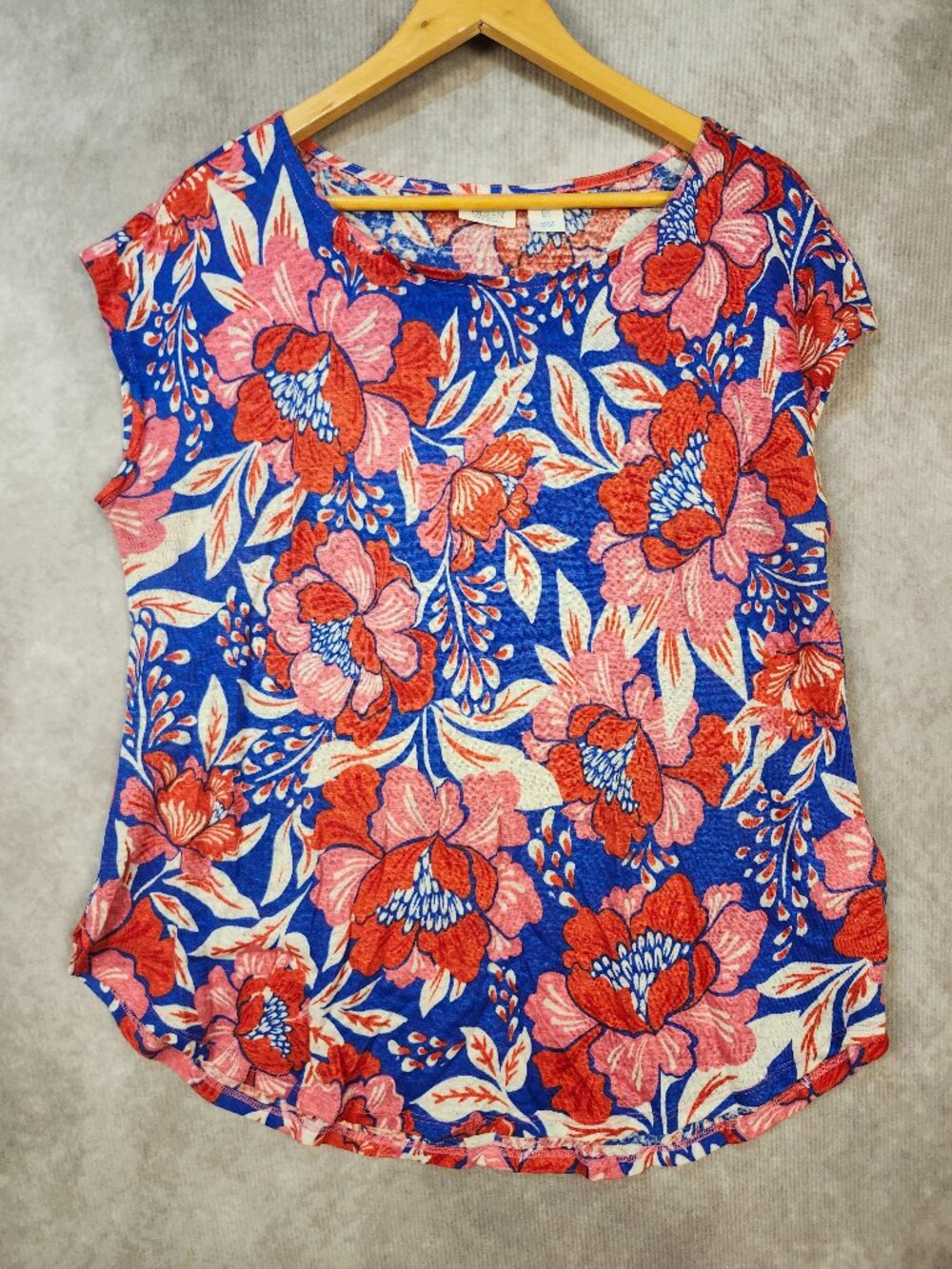 Sigrid Olson 100% Linen Blue and Pink Floral Print Top Size Large